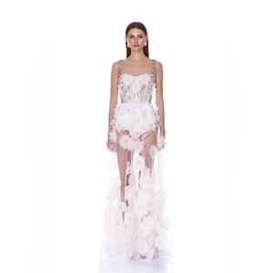 Bronx & Banco Anastasia White Flower Appliqued Maxi Bridal Dress Gown L NWOT